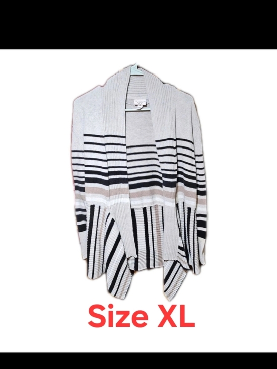 St. John's Bay Sweaters - St. John's Bay Striped Open-Front Cardigan in Beige, Black and Taupe